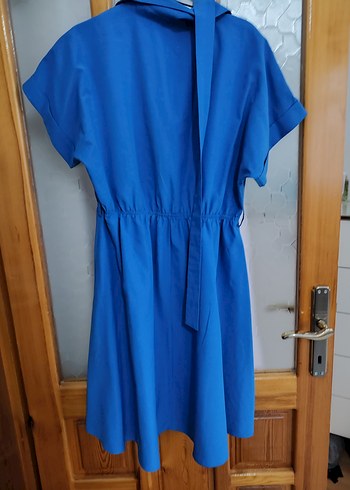 Diğer Düğmeli Mavi Midi Kadın Elbise