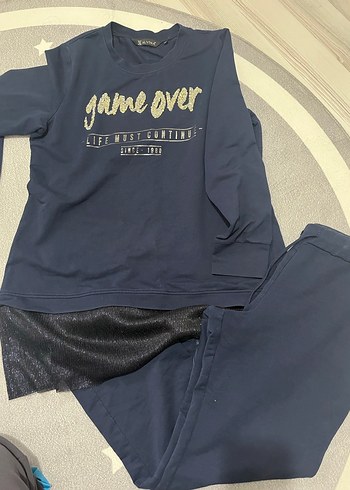 Kadın Mavi Payetli Street Wear Eşofman Takımı