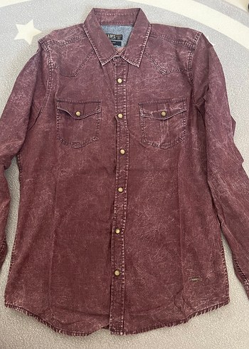 Erkek Bordo Batik Denim Gömlek