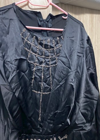 Diğer Zincir Detaylı Uzun Siyah Gotik Abiye Elbise