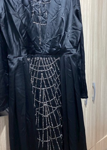 40 Beden Zincir Detaylı Uzun Siyah Gotik Abiye Elbise