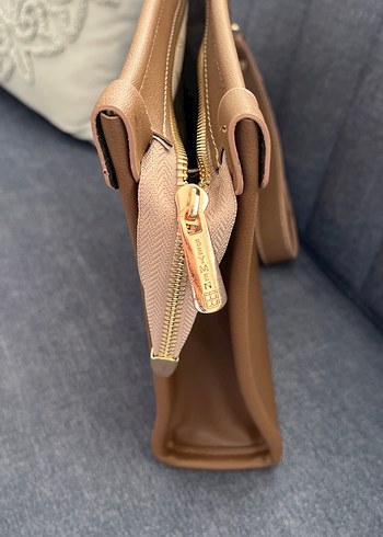 Bej Deri Kadın Portföy Çanta - Görsel 2