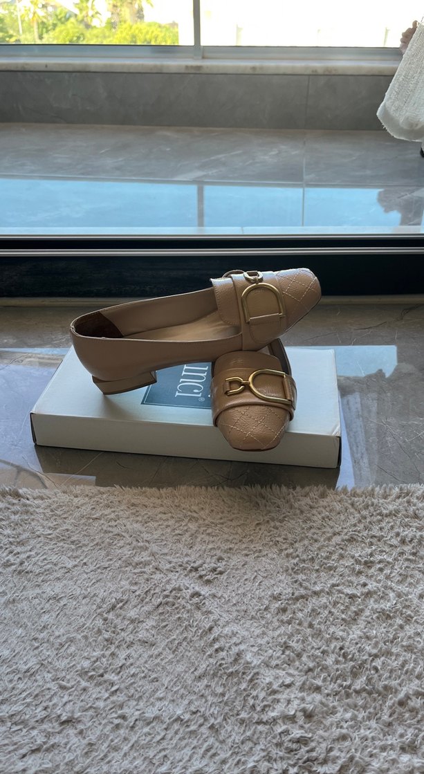 Bej Tokalı Kadın Topuklu Babet - Görsel 2