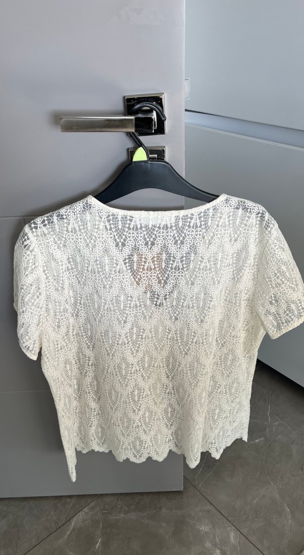 Dantel Detaylı V Yaka Beyaz Kadın Bluz - Görsel 2