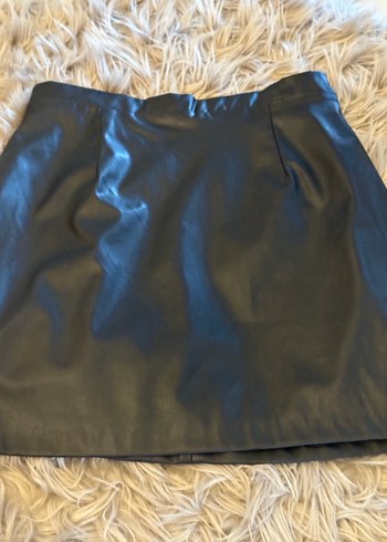 Kadın Siyah Deri Midi Etek Fermuarlı - Görsel 2