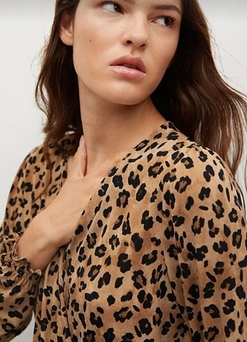 s Beden kahverengi Renk Mango Leopar Desenli Elbise