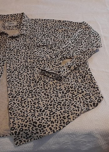 xl Beden camel Renk Leopar Desenli Bej Kız Bluzu