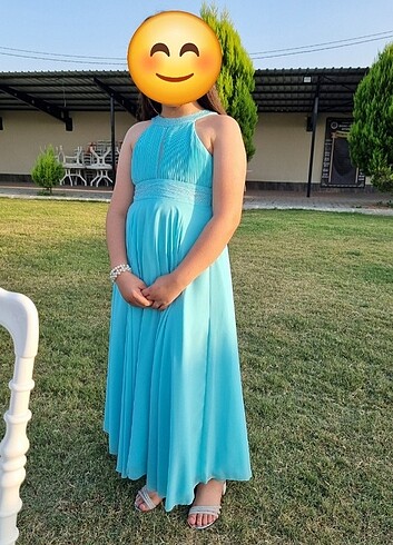 9 Yaş Beden turkuaz Renk Abiye
