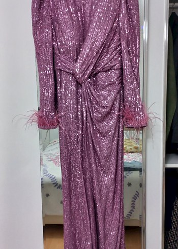 Uzun Mor Drapeli Bohem Kadın Abiye Elbise - Görsel 2