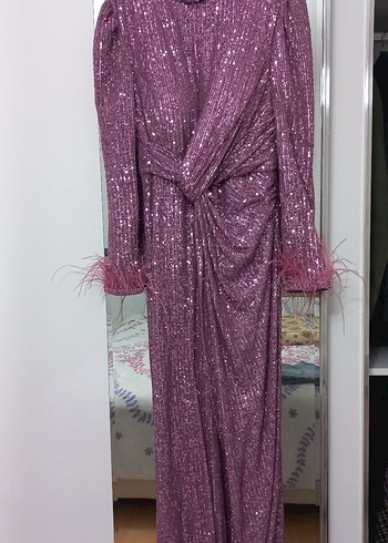 Uzun Mor Drapeli Bohem Kadın Abiye Elbise - Görsel 3