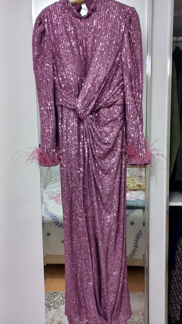 Uzun Mor Drapeli Bohem Kadın Abiye Elbise - Görsel 2