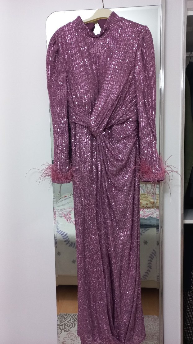 Uzun Mor Drapeli Bohem Kadın Abiye Elbise - Görsel 3