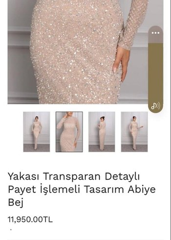 Bej Payetli Uzun Abiye Elbise - Görsel 7