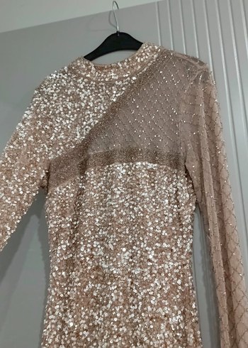 Bej Payetli Uzun Abiye Elbise - Görsel 6