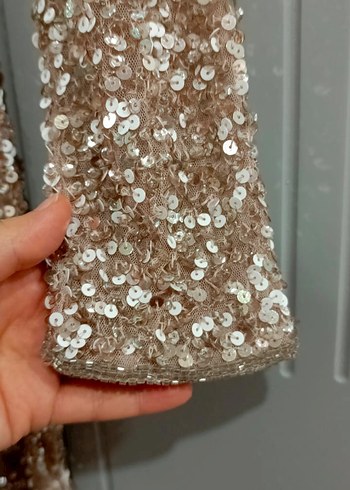 Bej Payetli Uzun Abiye Elbise - Görsel 4