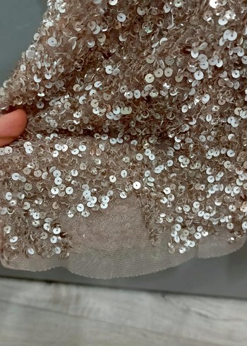 Bej Payetli Uzun Abiye Elbise - Görsel 2