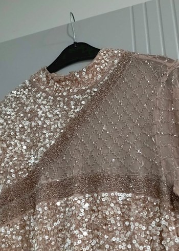 Bej Payetli Uzun Abiye Elbise - Görsel 3