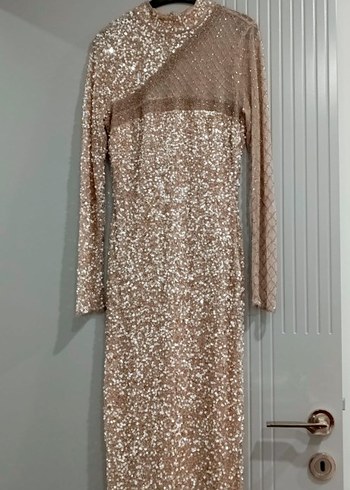 Bej Payetli Uzun Abiye Elbise - Görsel 5