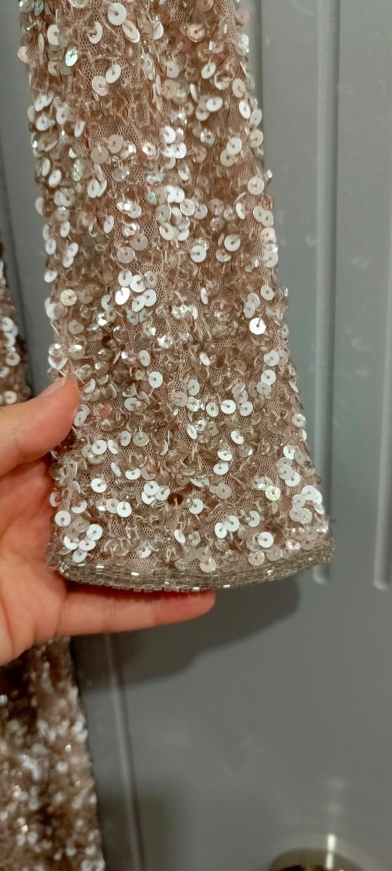 Bej Payetli Uzun Abiye Elbise - Görsel 4