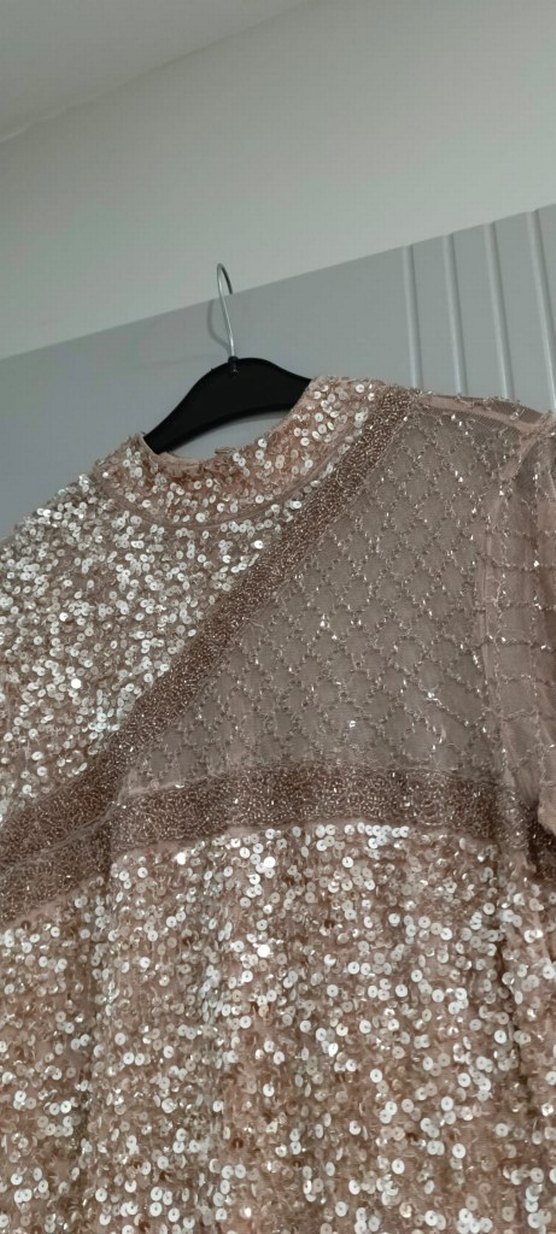 Bej Payetli Uzun Abiye Elbise - Görsel 3