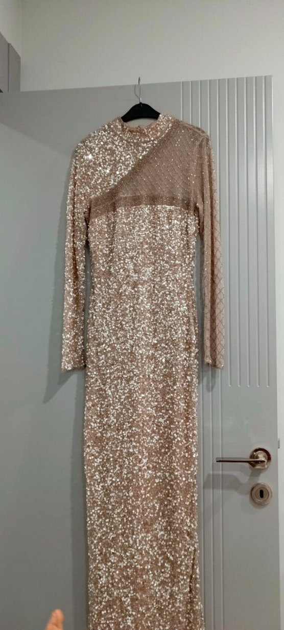 Bej Payetli Uzun Abiye Elbise - Görsel 5