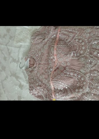 Uzun Kollu İşlemeli Vintage Abiye Elbise - Görsel 3