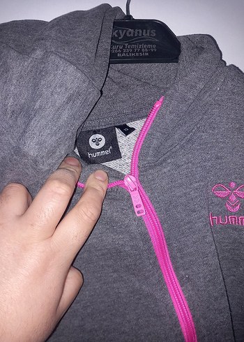 Kız Çocuk Gri Fermuarlı Kapüşonlu Sweatshirt - Görsel 2