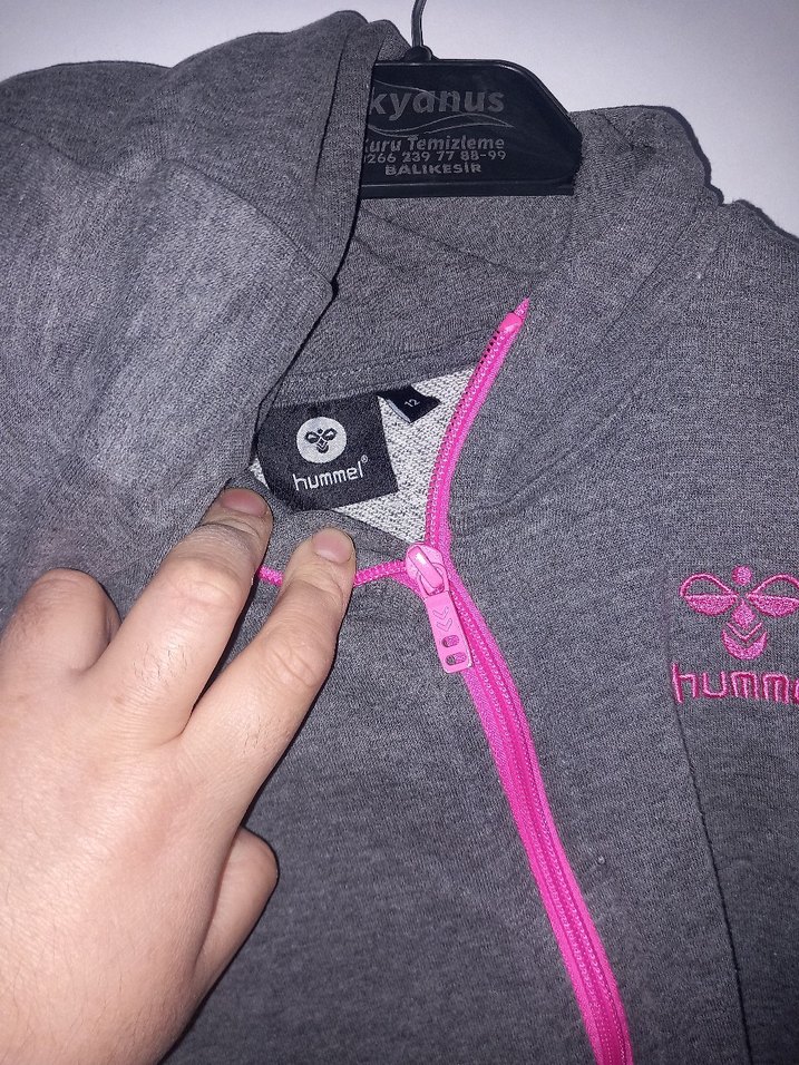 Kız Çocuk Gri Fermuarlı Kapüşonlu Sweatshirt - Görsel 2