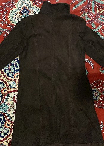 Düğmeli Siyah Süet Kadın Uzun Kaban - Görsel 2