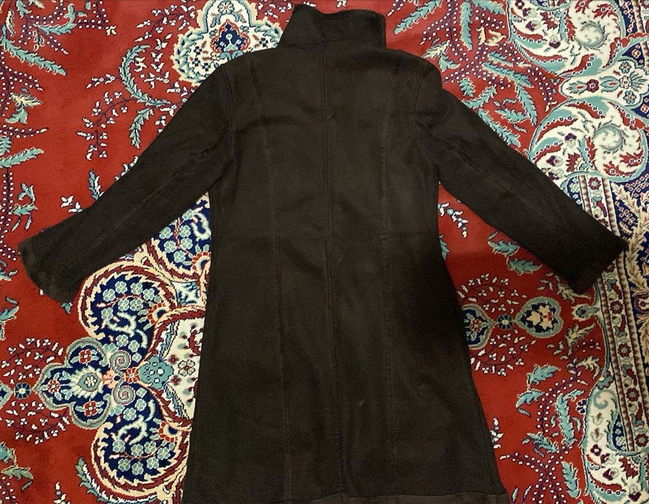 Düğmeli Siyah Süet Kadın Uzun Kaban - Görsel 2