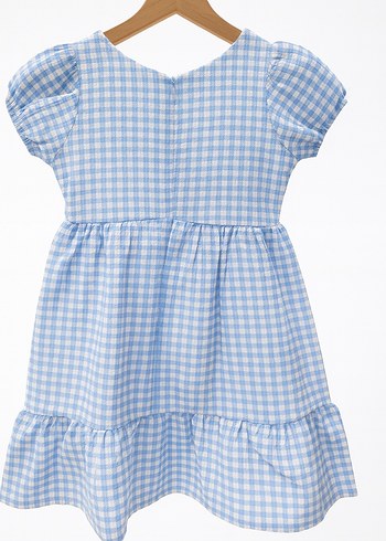 Mavi Kareli Kısa Kollu Kız Elbisesi - Görsel 2