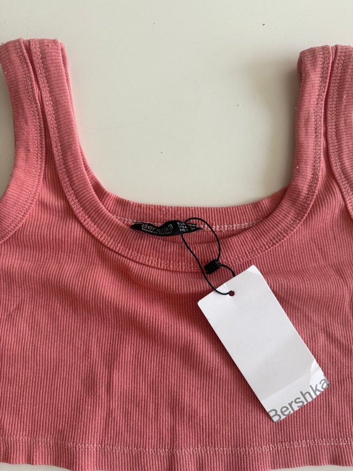 Pembe Basic Crop Top Kadın Atlet Bershka - Görsel 2