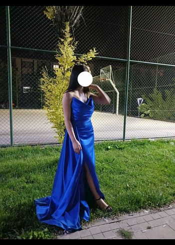 Mavi Drapeli Uzun Abiye Elbise - Görsel 2