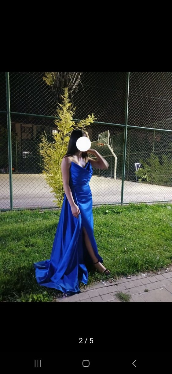 Mavi Drapeli Uzun Abiye Elbise - Görsel 2