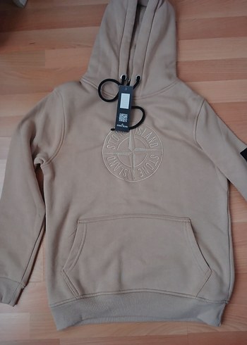 Taş Rengi Kapüşonlu Taş Baskılı Sweatshirt - Görsel 2