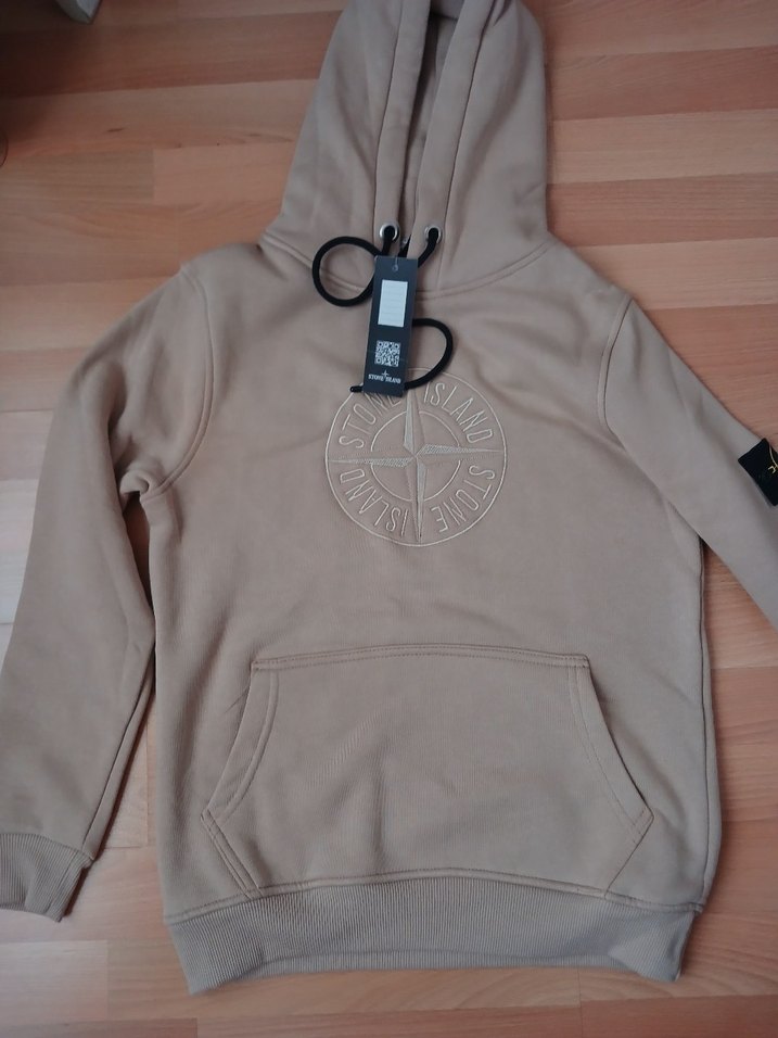 Taş Rengi Kapüşonlu Taş Baskılı Sweatshirt - Görsel 2