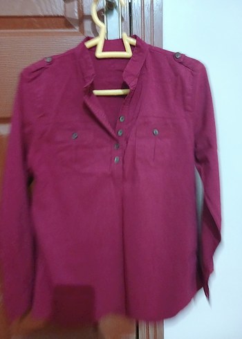 Bordo Kadın likralı Düğmeli Gömlek - Görsel 2