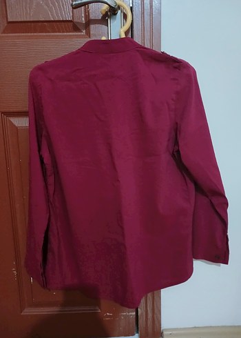 Bordo Kadın likralı Düğmeli Gömlek - Görsel 3