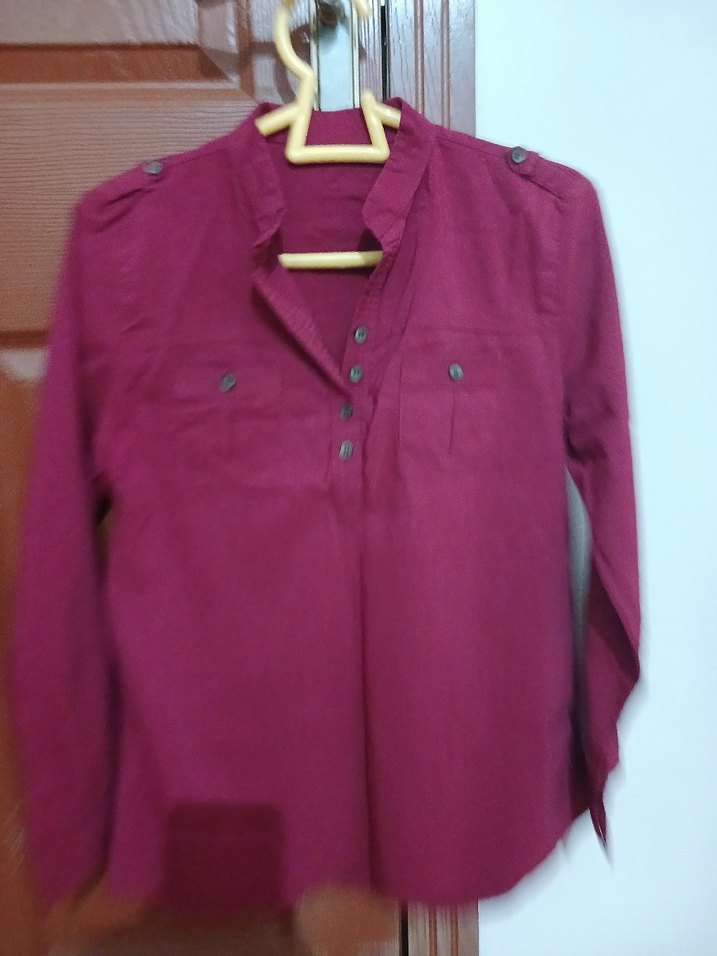 Bordo Kadın likralı Düğmeli Gömlek - Görsel 2