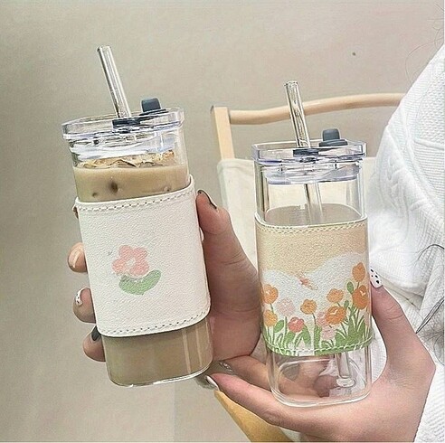 Beden çeşitli Renk Cam bardak pipetli vakumlu