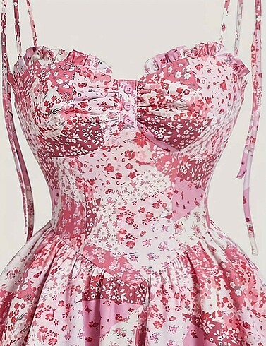 Sheinside Shein Elbise çiçekli katmanlı volanlı ithal