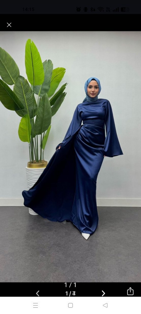 Uzun Kollu Drapeli Lacivert Abiye Elbise - Görsel 2