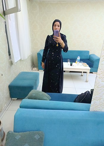 siyah Uzun Kollu şık abiye - Görsel 2