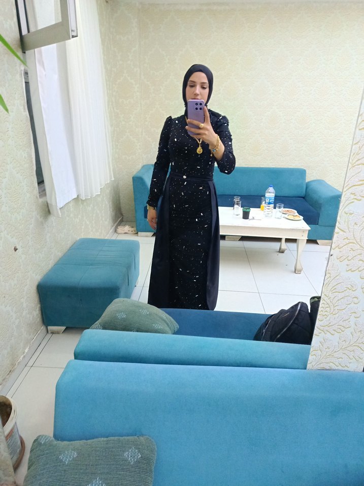 siyah Uzun Kollu şık abiye - Görsel 2