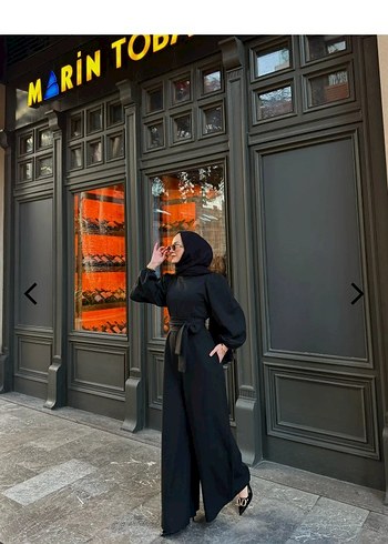 Siyah Uzun Kollu Kemerli tulum - Görsel 2