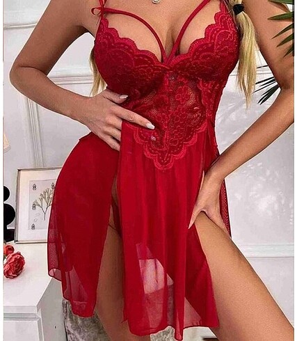 xl Beden kırmızı Renk Dantelli gecelik
