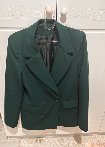Koyu Yeşil Düğmeli Kadın Blazer Ceket
