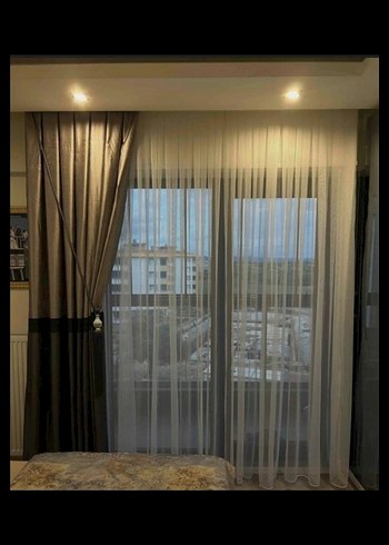 Çağdaş Gri Nakışlı Perde - Görsel 3