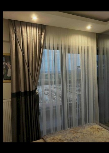 Çağdaş Gri Nakışlı Perde - Görsel 2