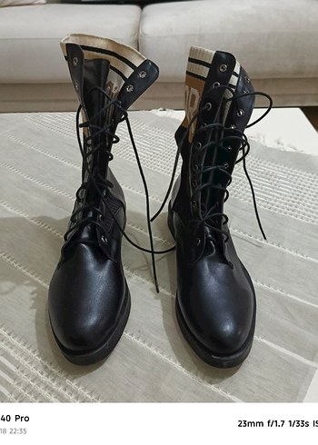 Dior Kahverengi Nakışlı Blok Topuklu Bot - Görsel 2